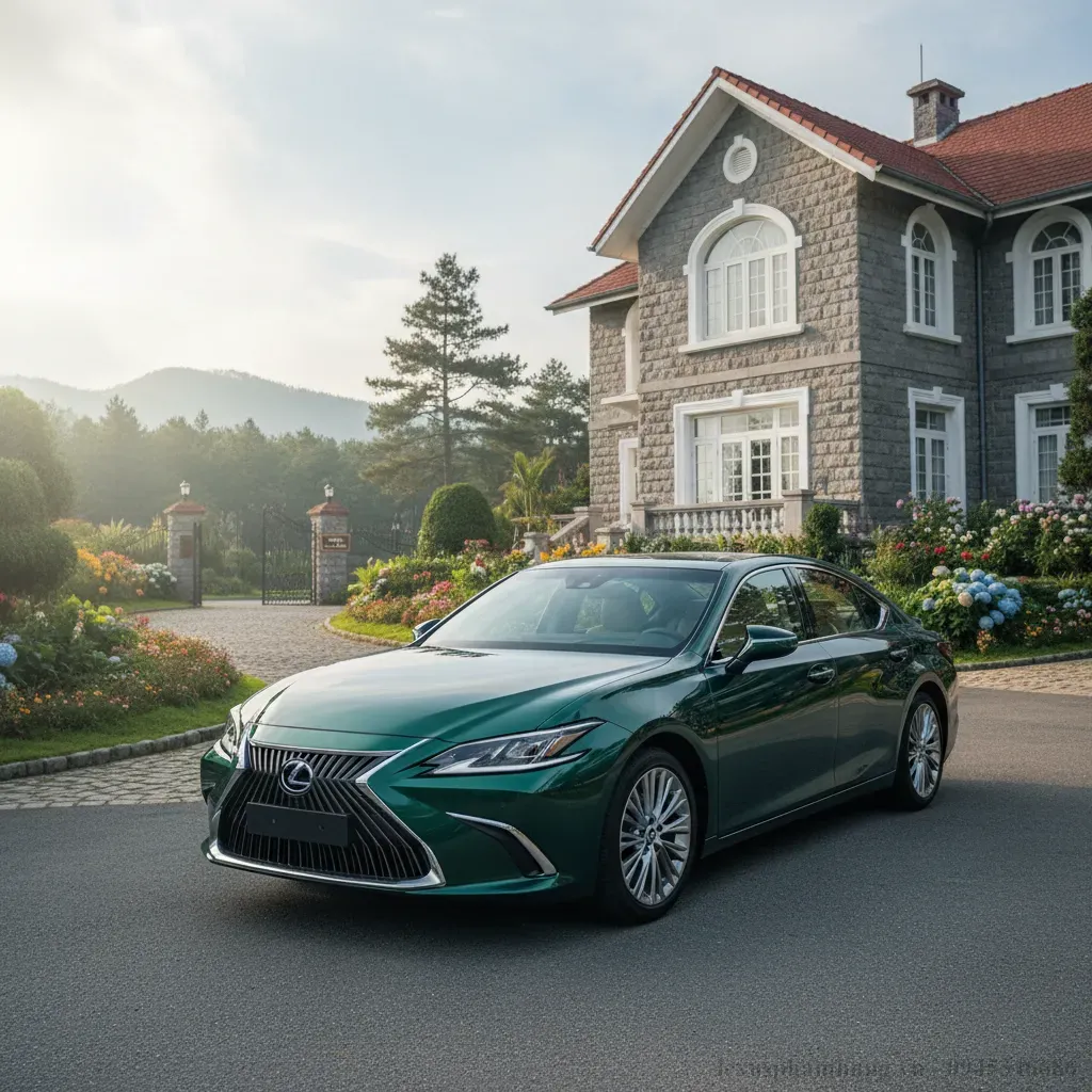 Lexus ES250 2026 đỗ b&ecirc;n hi&ecirc;n nh&agrave; ở một th&agrave;nh phố y&ecirc;n b&igrave;nh nơi chi ph&iacute; lăn b&aacute;nh c&oacute; thể thấp hơn