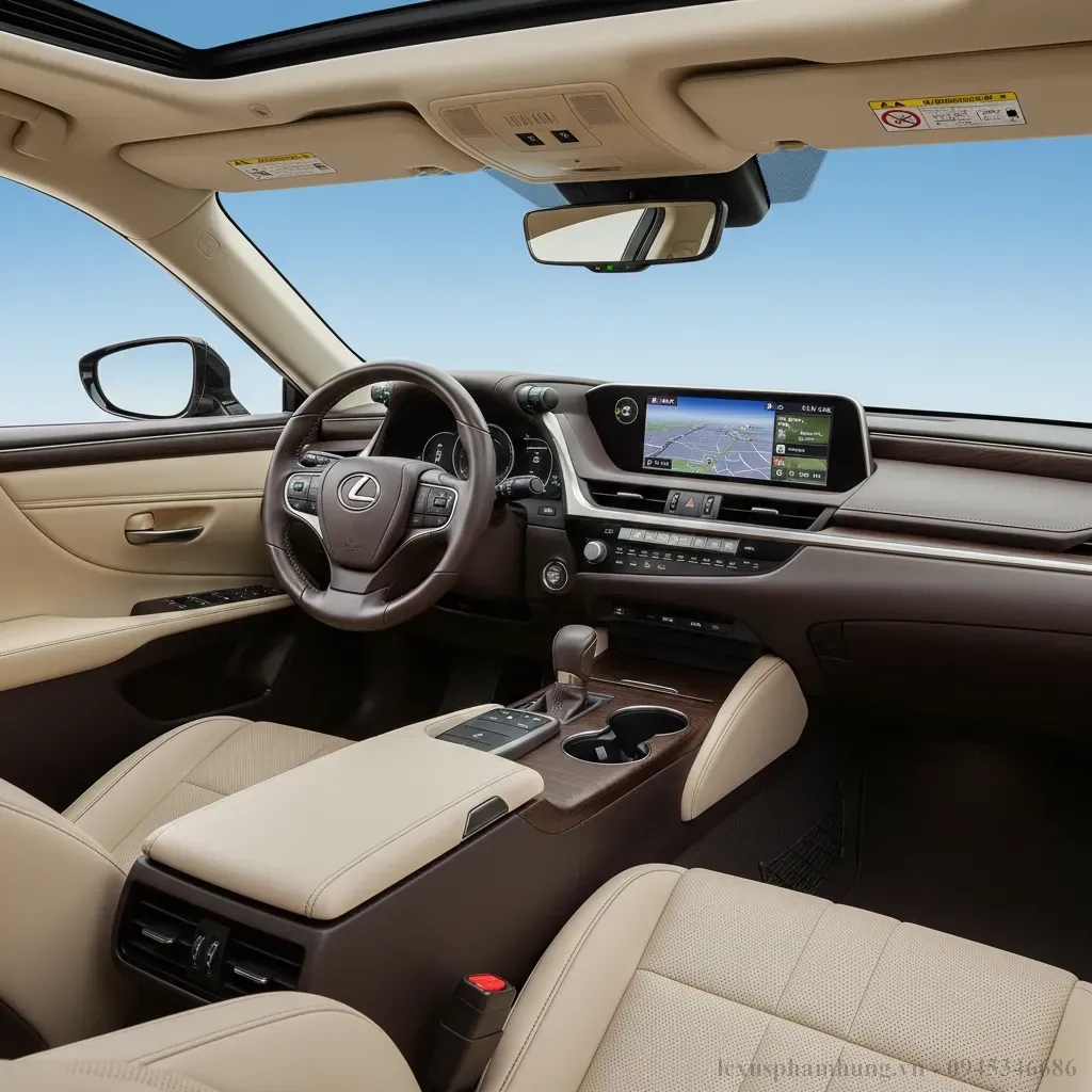 Khoang l&aacute;i Lexus ES250 2026 với m&agrave;n h&igrave;nh trung t&acirc;m lớn v&agrave; c&aacute;c tiện &iacute;ch cao cấp