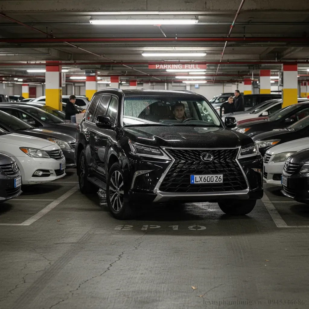 Th&aacute;ch thức khi di chuyển v&agrave; đỗ xe Lexus LX600 2026 trong m&ocirc;i trường đ&ocirc; thị chật hẹp
