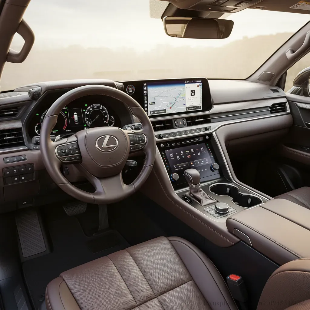 Hệ thống m&agrave;n h&igrave;nh k&eacute;p hiện đại v&agrave; bảng điều khiển trung t&acirc;m của Lexus LX600 2026