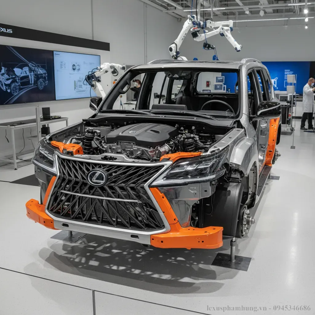 Cấu tr&uacute;c khung gầm vững chắc v&agrave; hệ thống t&uacute;i kh&iacute; to&agrave;n diện của Lexus LX600 2026