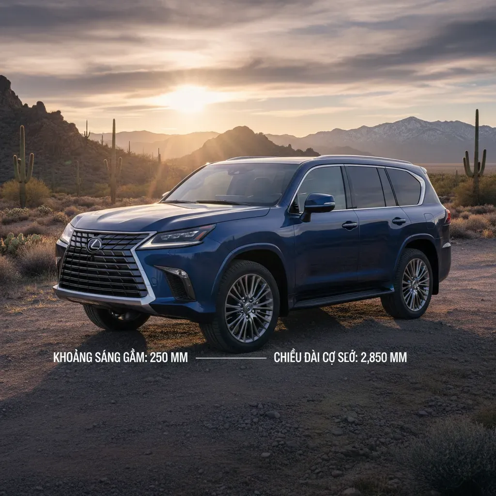 Thiết kế gầm cao v&agrave; chiều d&agrave;i cơ sở tối ưu của Lexus LX600 2026