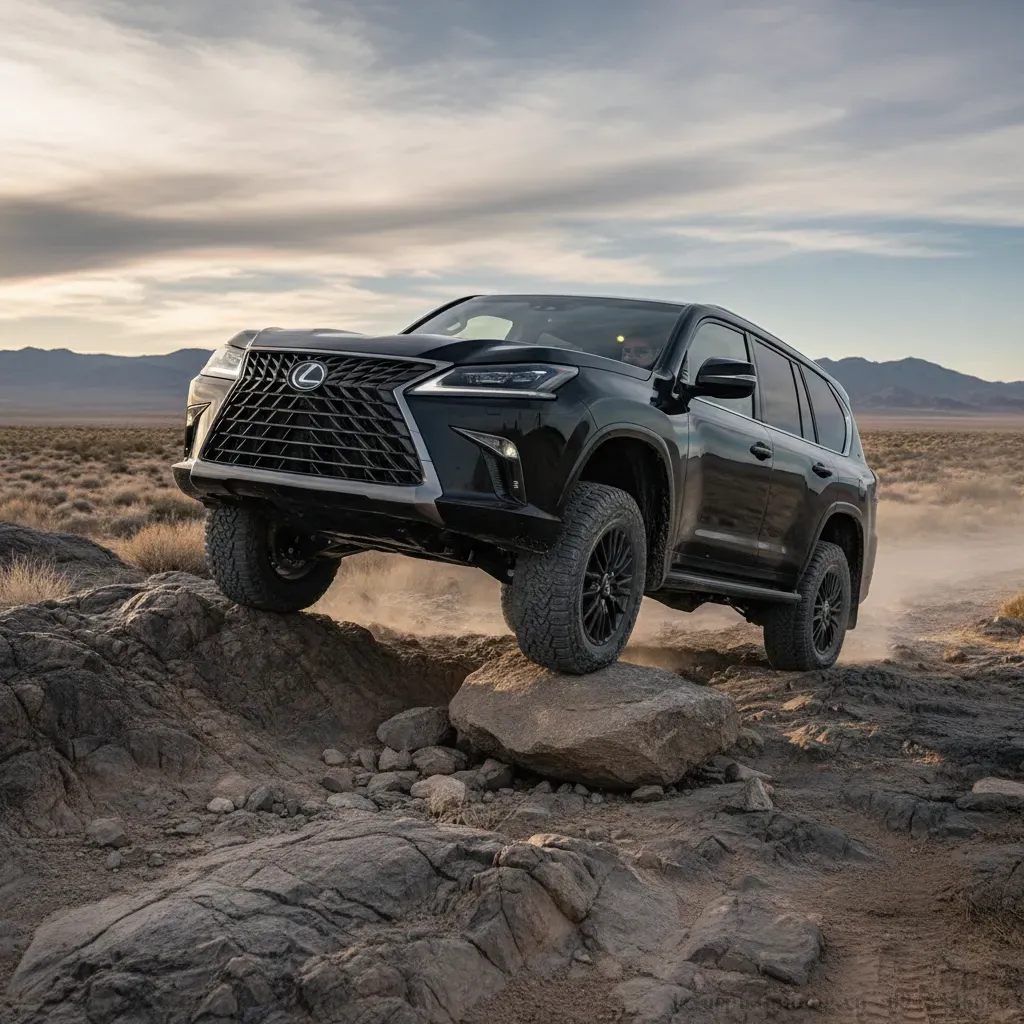 Hệ thống nâng hạ gầm trên Lexus LX600 2026 cho phép xe dễ dàng vượt qua mọi địa hình