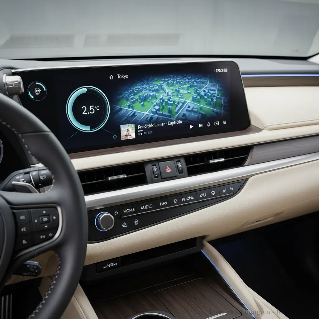 M&agrave;n h&igrave;nh th&ocirc;ng tin giải tr&iacute; trung t&acirc;m lớn v&agrave; giao diện người d&ugrave;ng hiện đại tr&ecirc;n Lexus ES 2026