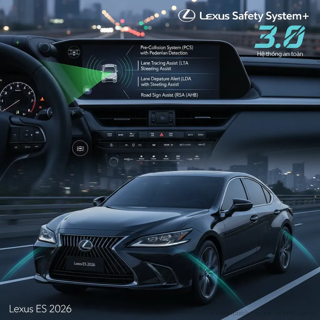Hệ thống an to&agrave;n chủ động Lexus Safety System 30 ti&ecirc;n tiến tr&ecirc;n Lexus ES 250 2026