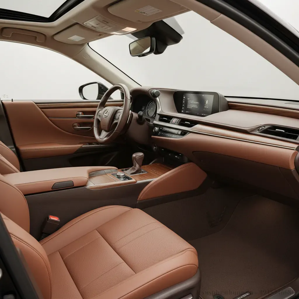 Kh&ocirc;ng gian nội thất sang trọng với da cao cấp m&agrave;u n&acirc;u của Lexus ES 250 2026