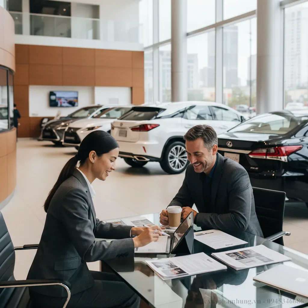 Tư vấn vi&ecirc;n Lexus giới thiệu c&aacute;c chương tr&igrave;nh ưu đ&atilde;i cho kh&aacute;ch h&agrave;ng