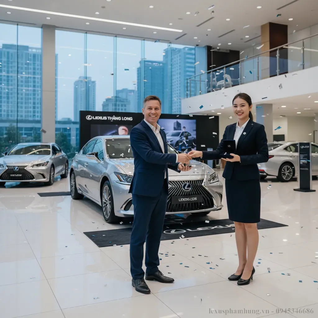 Khoảnh khắc nhận ch&igrave;a kh&oacute;a Lexus ES 2026 sau khi ho&agrave;n tất thủ tục trả g&oacute;p