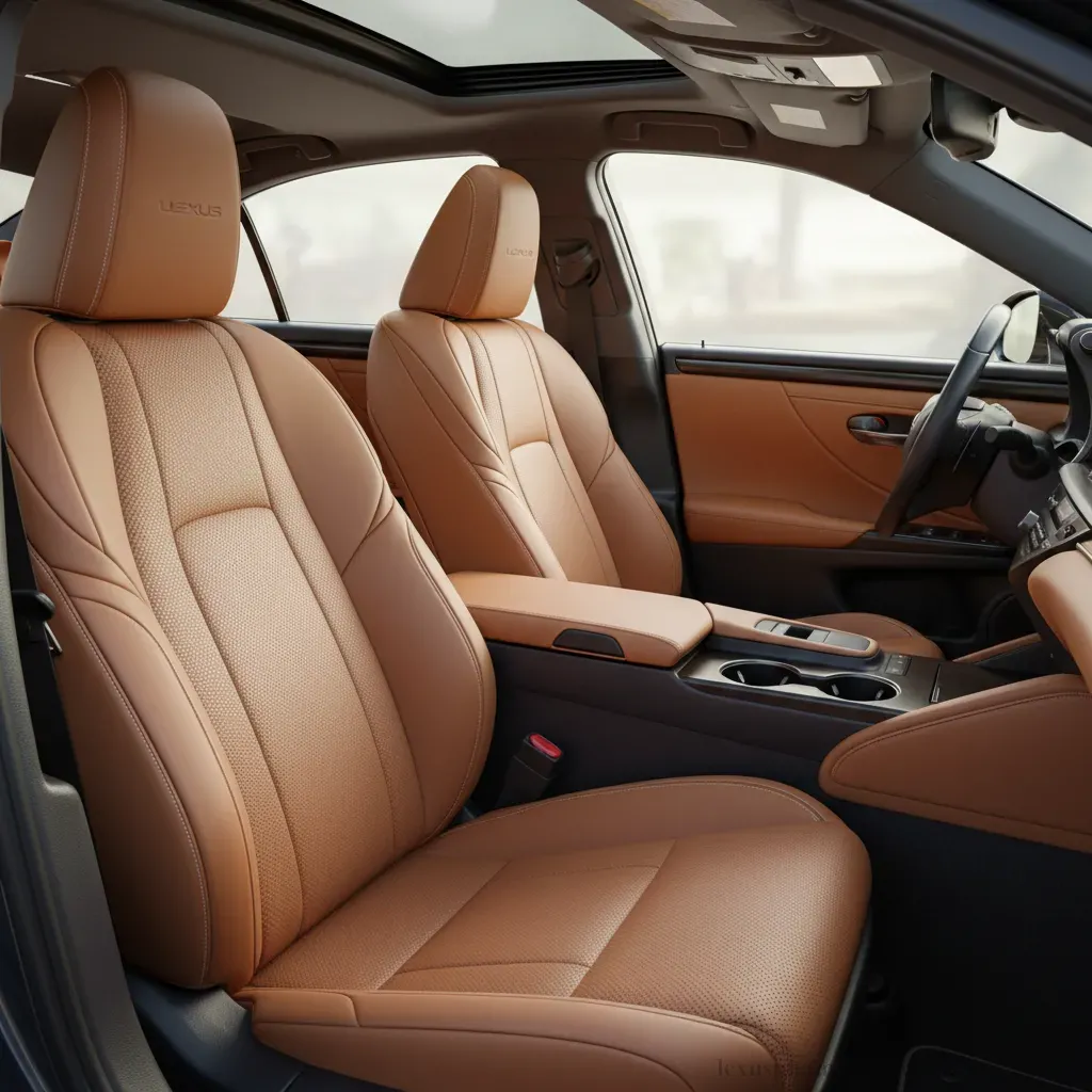Ghế ngồi bọc da semianiline cao cấp với đường chỉ kh&acirc;u tinh xảo trong Lexus ES 2026