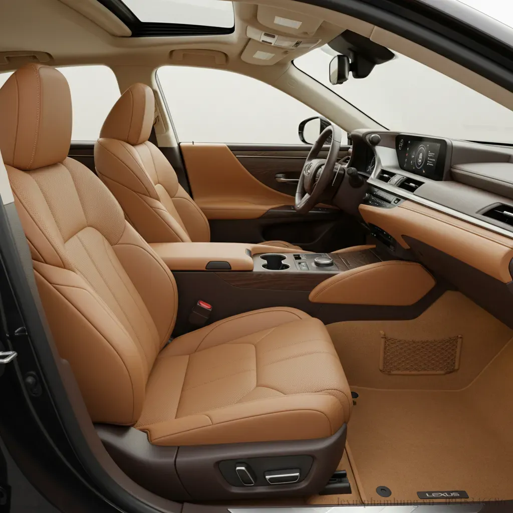 Kh&ocirc;ng gian nội thất Lexus ES 2026 sang trọng với ghế da cao cấp v&agrave; c&aacute;c chi tiết ốp gỗ tinh xảo