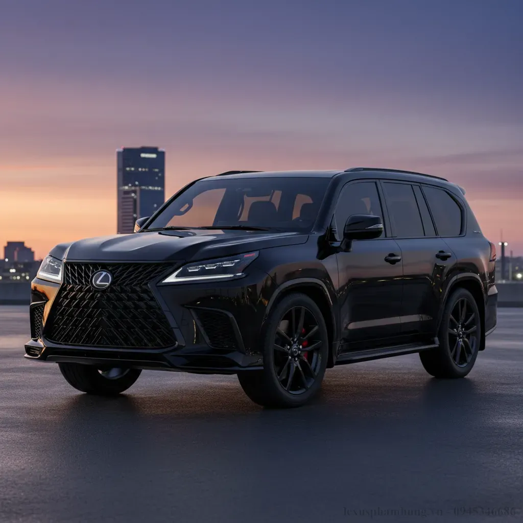 Lexus LX600 F SPORT 2026 nổi bật với lưới tản nhiệt v&agrave; c&aacute;c chi tiết ngoại thất sơn đen b&oacute;ng mang đậm phong c&aacute;ch thể thao