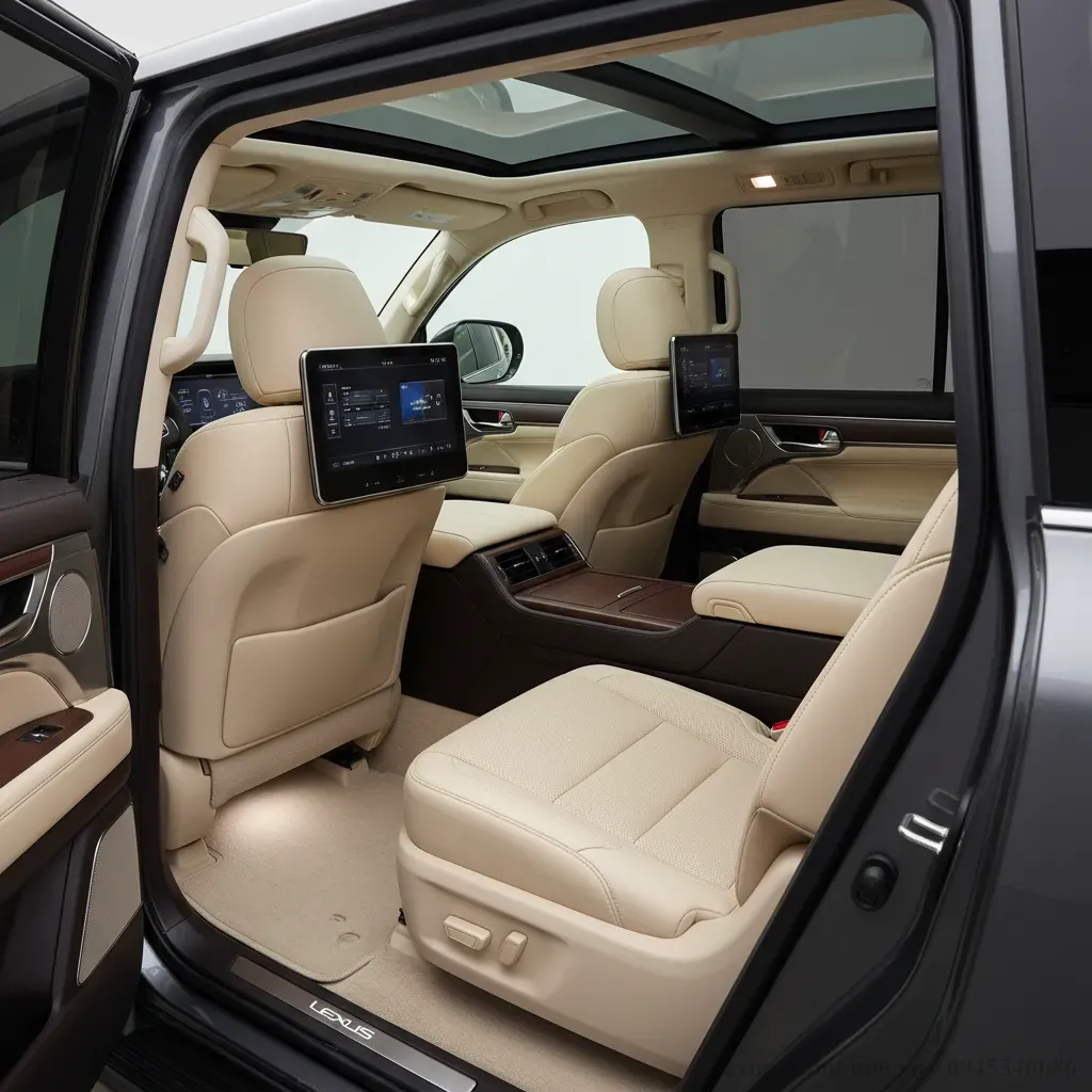 Khoang nội thất Lexus LX600 VIP 2026 với ghế sau độc lập bọc da cao cấp v&agrave; nhiều tiện nghi giải tr&iacute;
