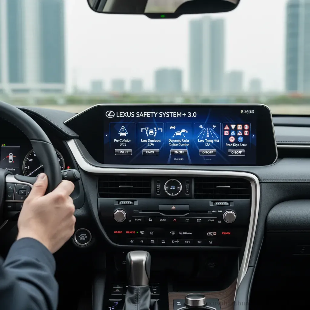 Giao diện trực quan của Lexus Safety System 30 tr&ecirc;n m&agrave;n h&igrave;nh RX350