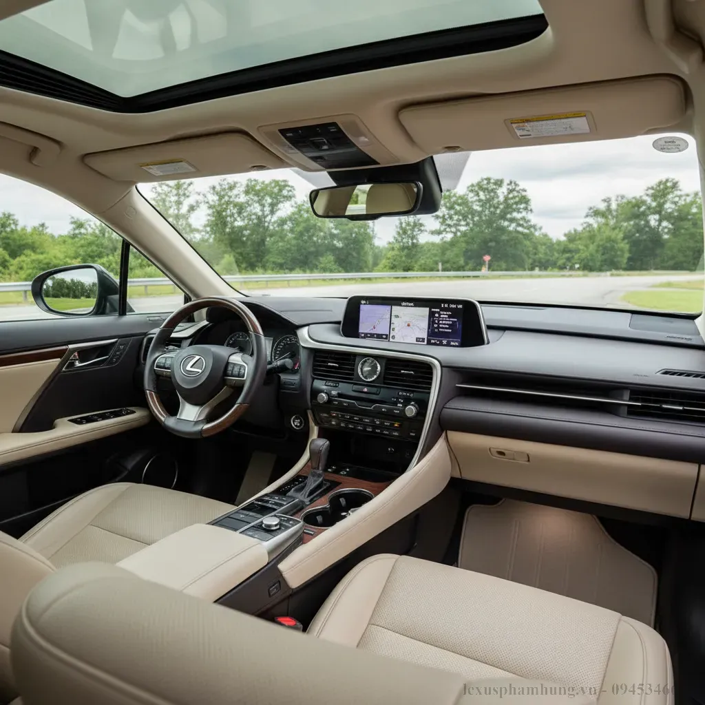 Nội thất sang trọng hài hòa với màu xanh rêu độc đáo của Lexus RX350