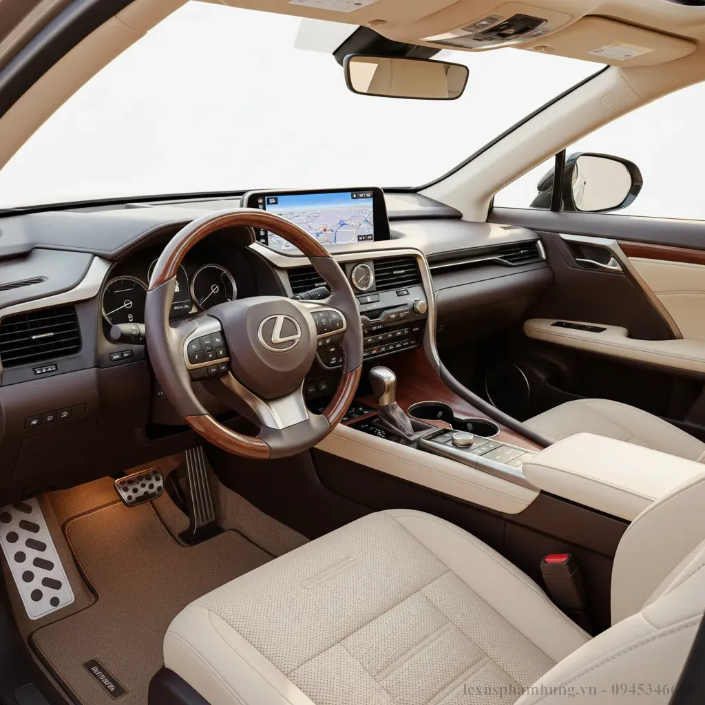 Nội thất Lexus RX350 h&agrave;i h&ograve;a với vẻ ngo&agrave;i m&agrave;u đồng tạo kh&ocirc;ng gian đẳng cấp