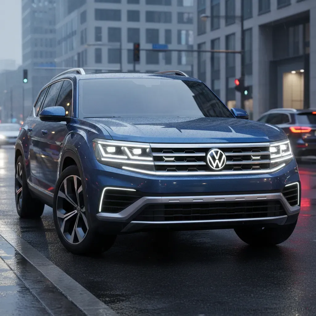 Phần đầu xe Volkswagen Teramont Pro 2026 với cụm đ&egrave;n LED ma trận sắc sảo v&agrave; lưới tản nhiệt bề thế