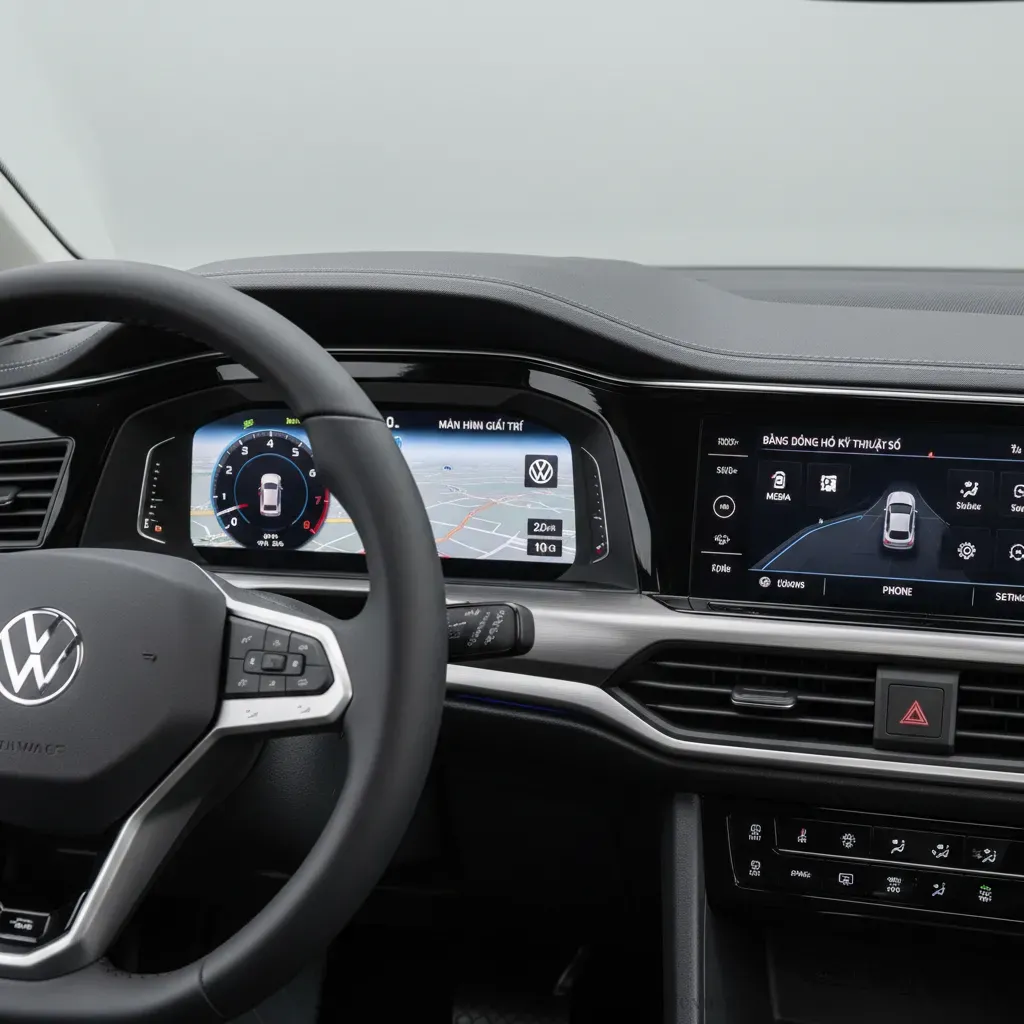 Hệ thống m&agrave;n h&igrave;nh giải tr&iacute; trung t&acirc;m v&agrave; bảng đồng hồ kỹ thuật số hiện đại tr&ecirc;n Volkswagen Teramont Pro 2026