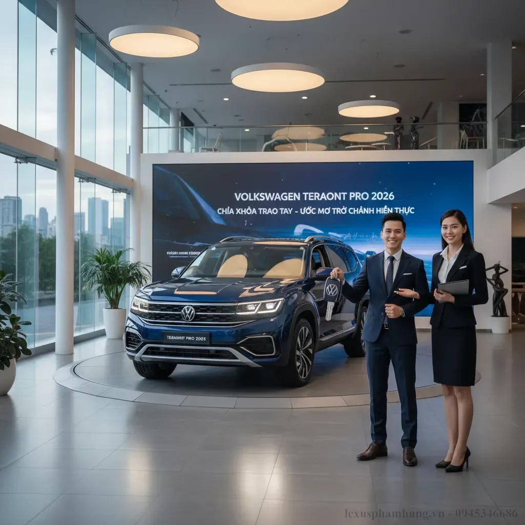 Niềm vui của kh&aacute;ch h&agrave;ng khi nhận ch&igrave;a kh&oacute;a Volkswagen Teramont Pro 2026 đ&aacute;nh dấu khởi đầu một h&agrave;nh tr&igrave;nh mới