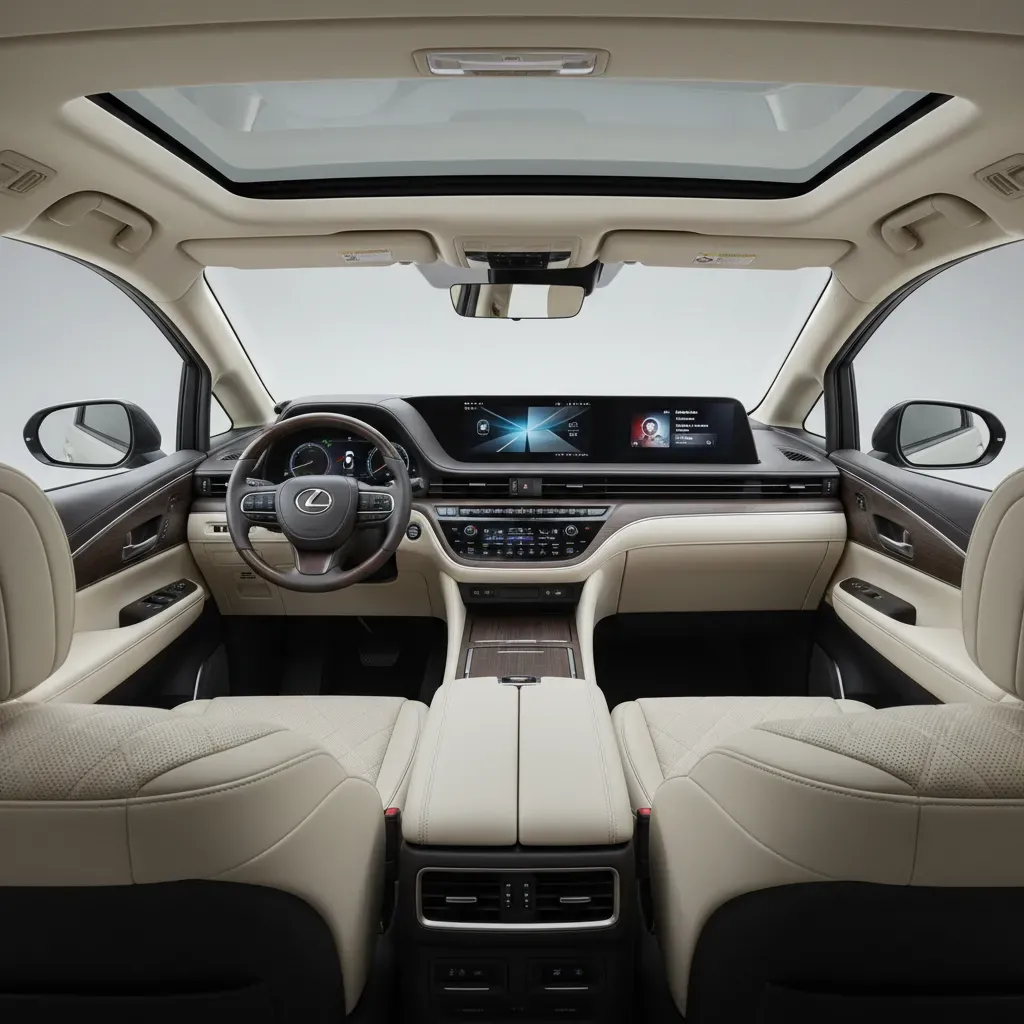 Màn hình giải trí cỡ lớn và hệ thống âm thanh Mark Levinson cao cấp trong khoang hành khách Lexus LM 2026