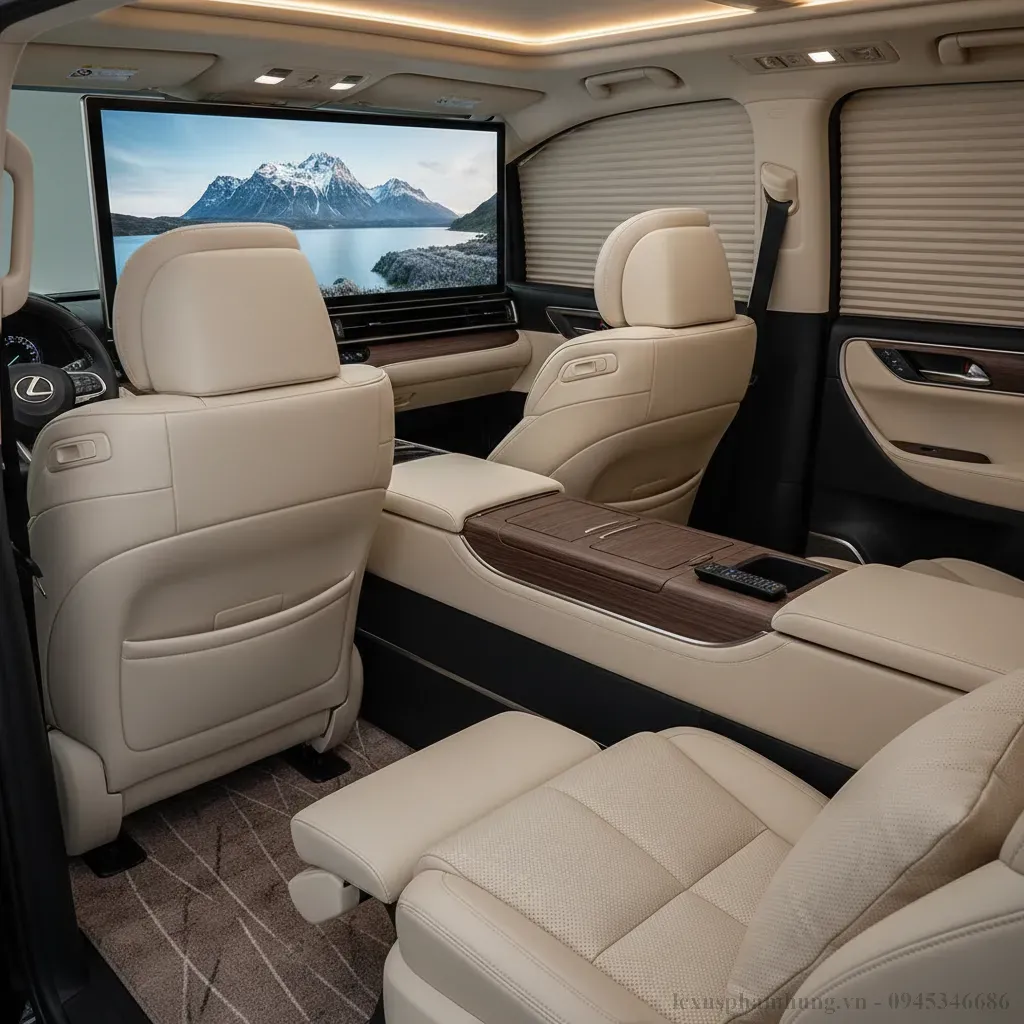 Hệ thống giải trí cao cấp với màn hình 48 inch trên Lexus LM 500h 4 chỗ